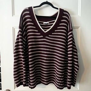 American Eagle Outfitters Oversized Striped Knit V-neck Sweater | M